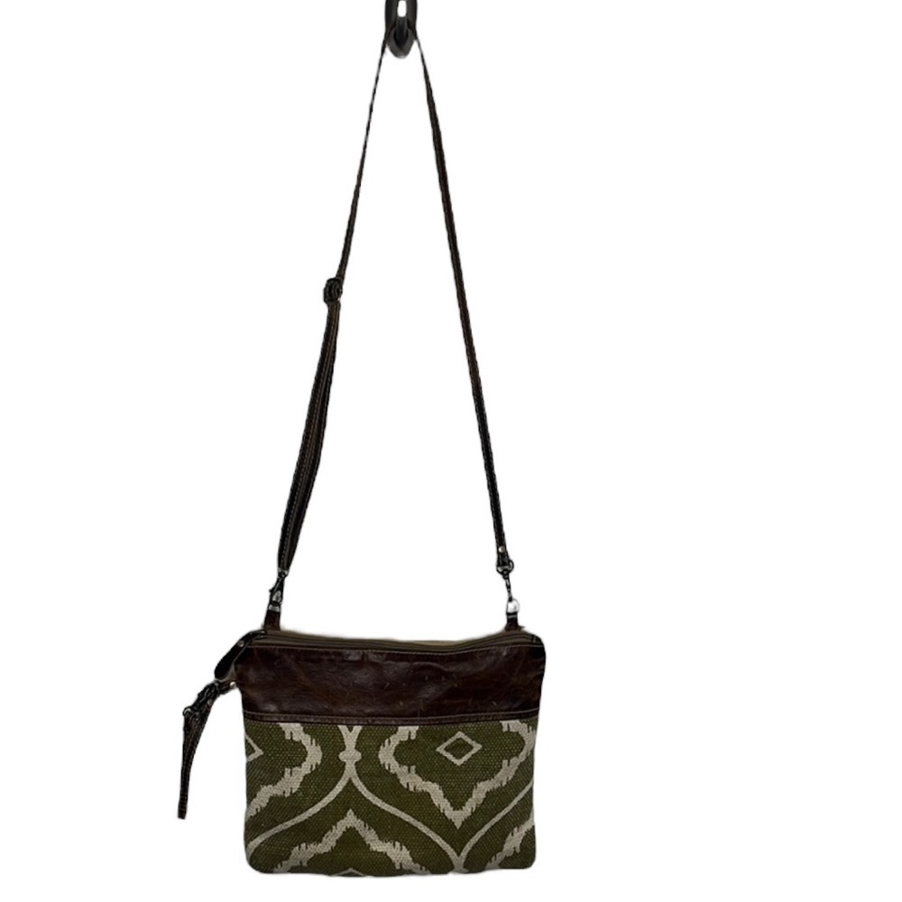 Myra Bag Green Canvas Brown Leather Crossbody Bag BLEMISH